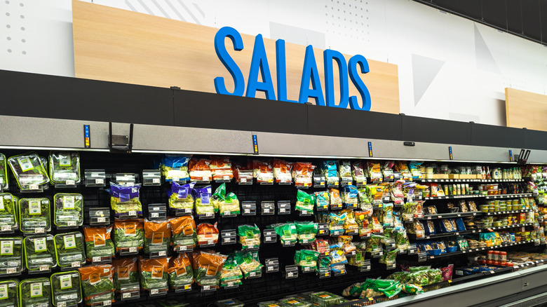 Salad display inside Walmart's grocery store department