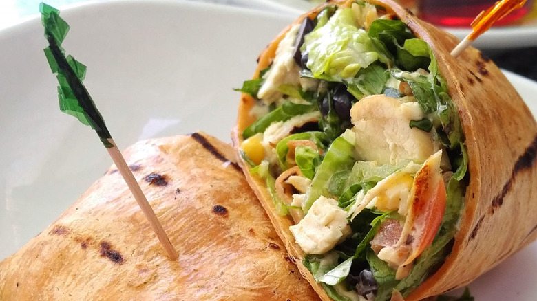 Two halves of a Southwest chicken wrap