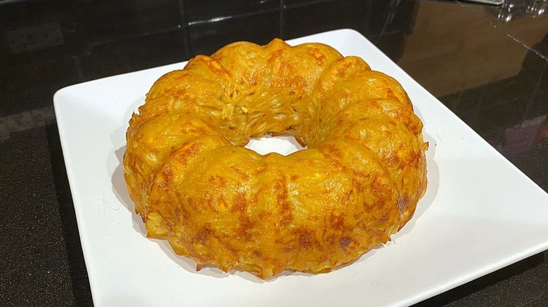 Noodle ring on white plate