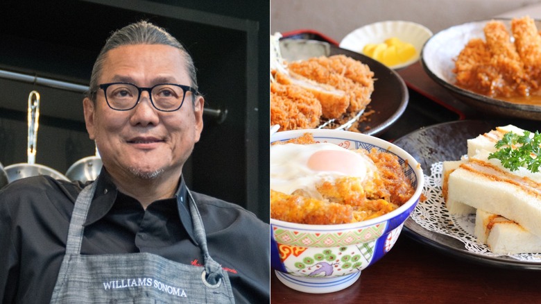 Masaharu Morimoto and various dishes at Tonkatsu Ginza Bairin in Hawaii