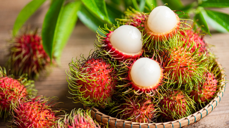 peeled and whole rambutan
