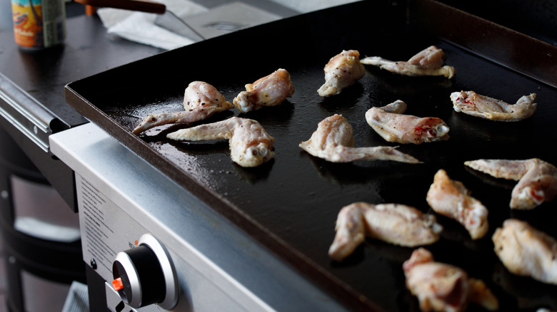 Closeup of chicken wings on a Blackstone Griddle