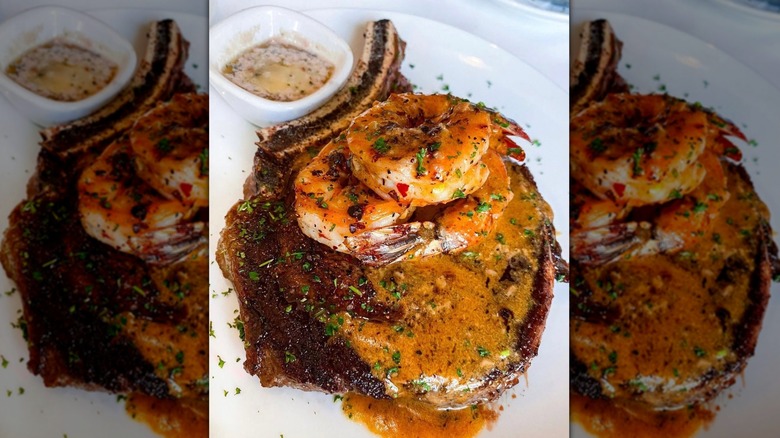 The Prime Bone-In Ribeye with Diablo Shrimp from Fleming's Steakhouse.