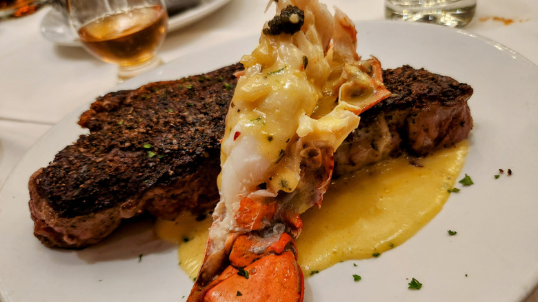 Lobster tail on a ribeye steak from Ruth's Chris Steak House.