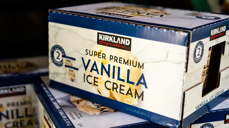 Carton of Kirkland Premium vanilla ice cream