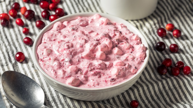 Bowl of cranberry fluff salad