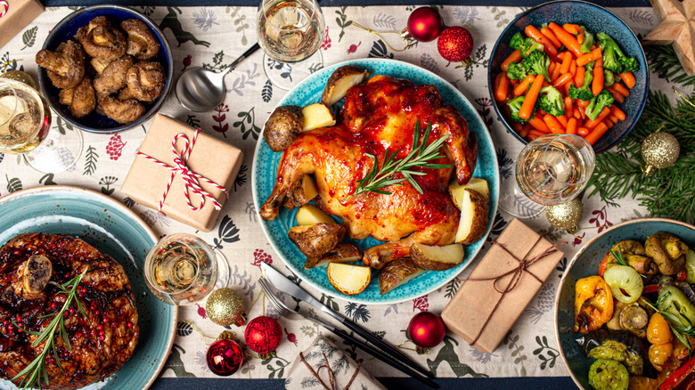 Christmas dinner on a table