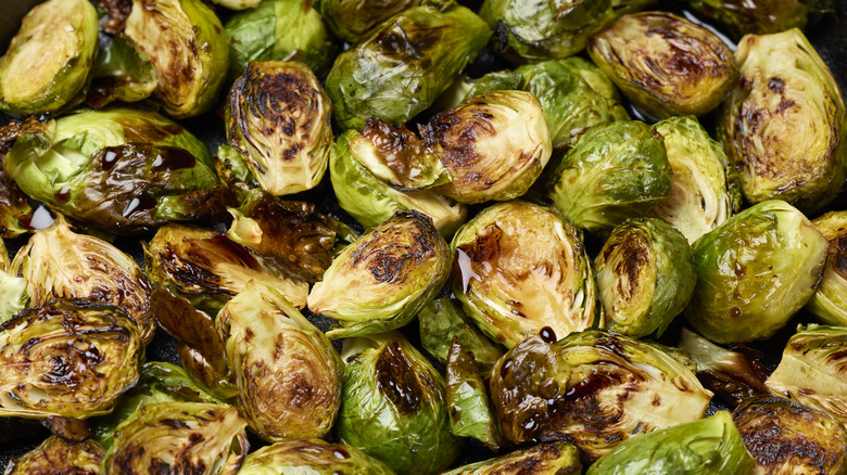 Roasted Brussels sprouts with charred edges