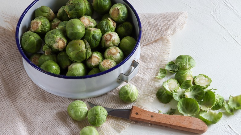 Bowl of Brussels sprouts ready for cleaning