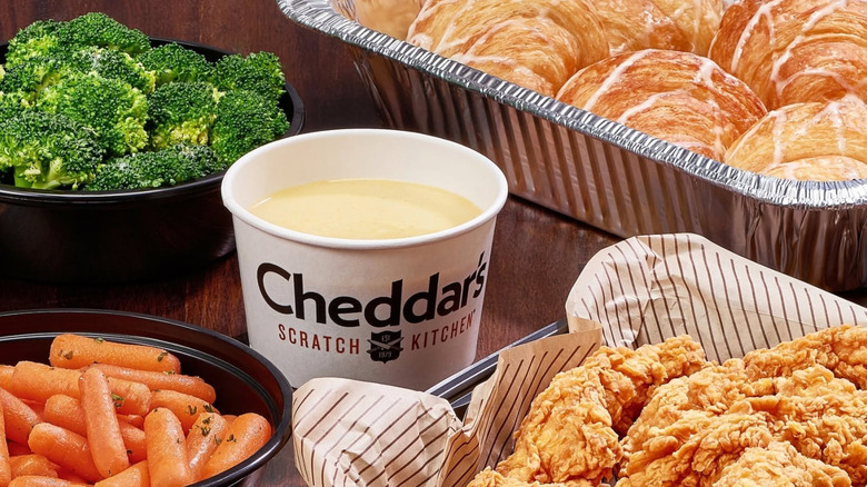 Food from Cheddar's sits on a table.