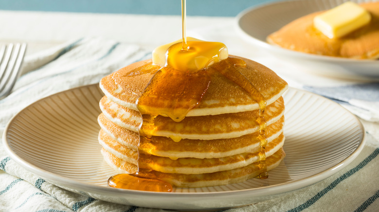 Pancakes with butter and syrup