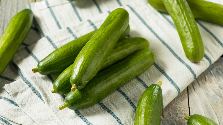 Persian cucumbers on towel