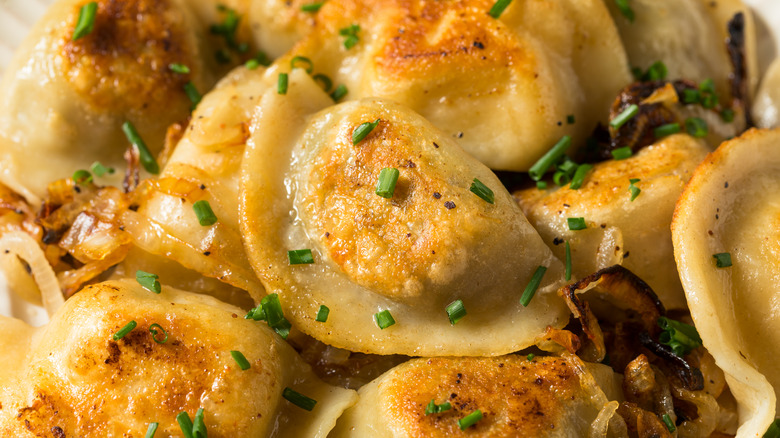 Crispy pierogies with green onions