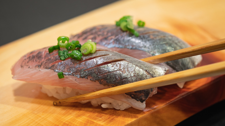 horse mackerel nigiri sushi