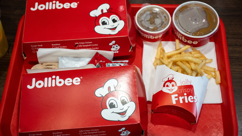 Jollibee meal on tray in restaurant