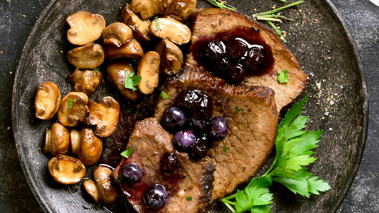 steak with blueberry barbecue sauce