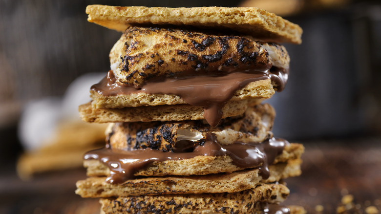 s'mores stacked on a table