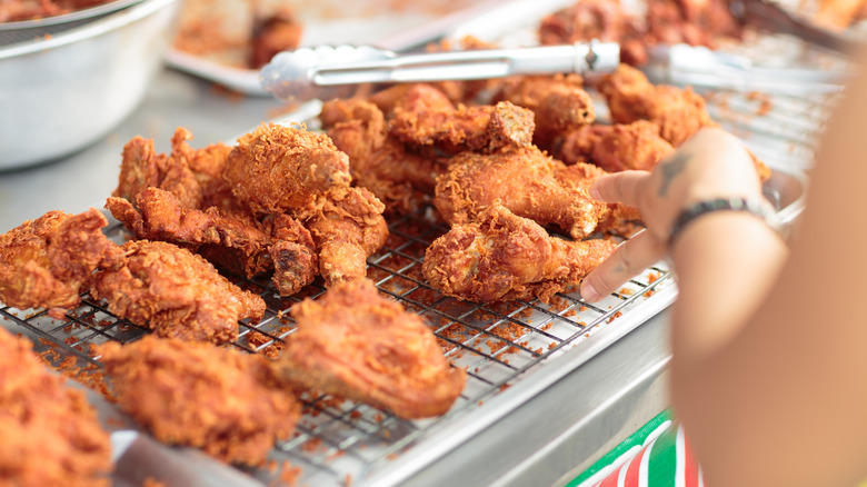 Thai-style fried chicken on a rack