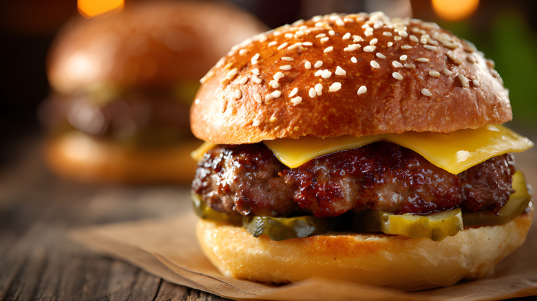 A juicy cheeseburger.