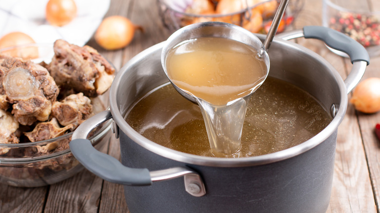 A pot of broth made with oxtails.