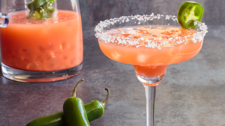 Pink margarita with spicy rim