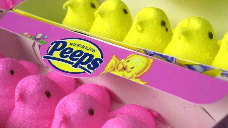 Peeps marshmallow chicks in yellow and pink
