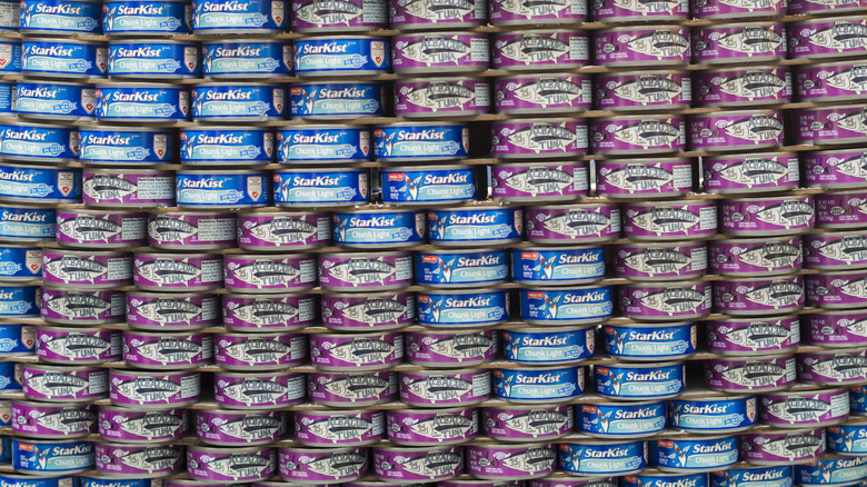Display of albacore tuna and chunk light tuna