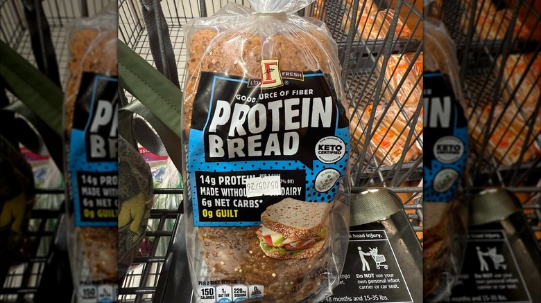 A package of L'Oven Fresh Protein Bread in a customer's shopping cart