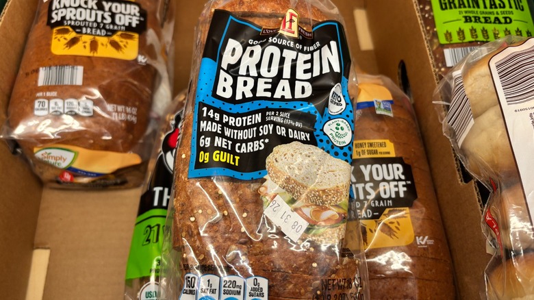 Bags of seeded and protein breads from Aldi