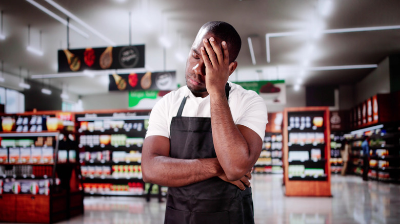 Upset grocery store worker