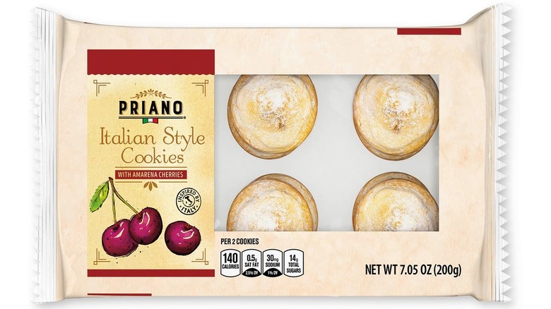 Cherry Italian style cookies sit on a white background