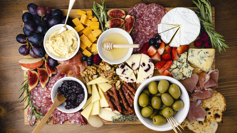 overhead shot of charcuterie board