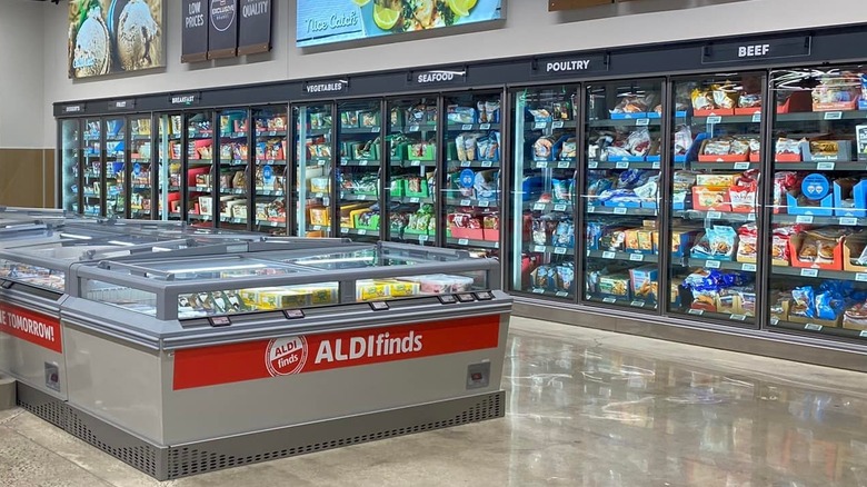 The freezer section of an Aldi store