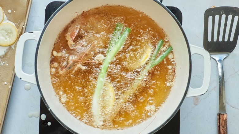 frying vegetables and shrimp