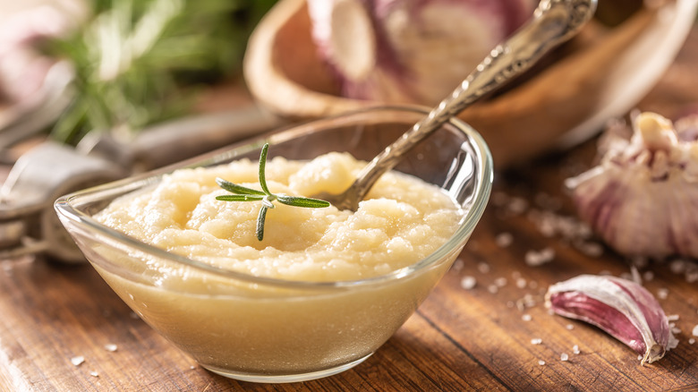 A bowl of garlic paste