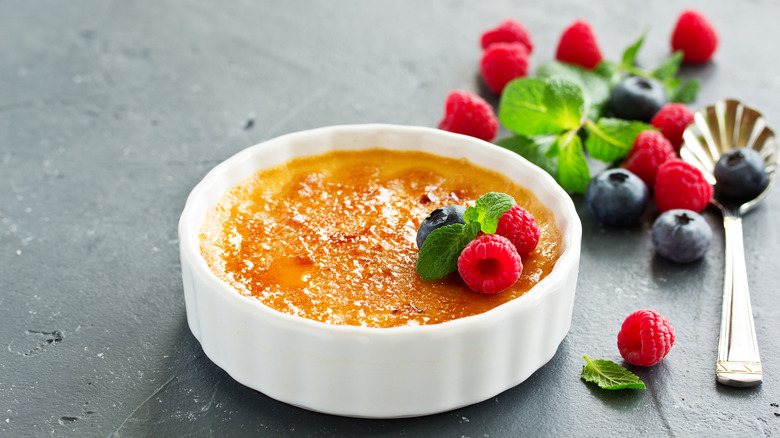 creme brulee with berries and mint