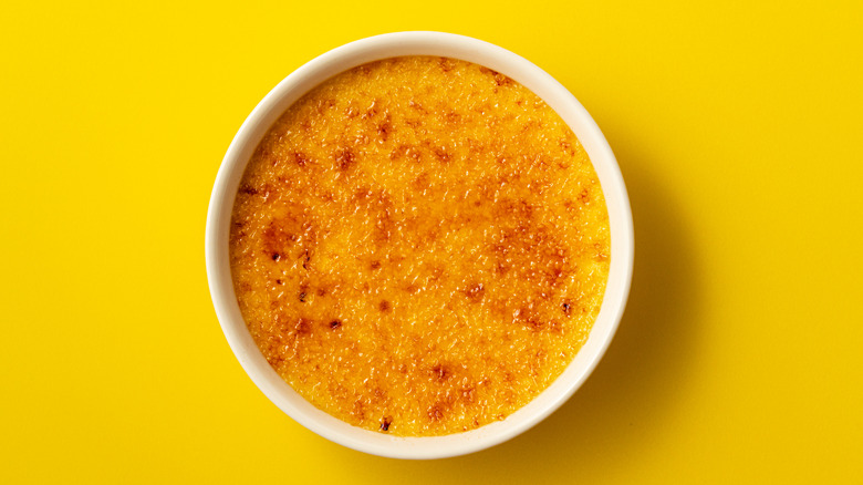 creme brulee on a yellow background