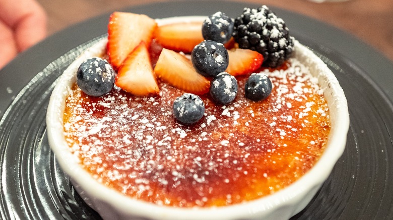 creme brulee garnished with berries