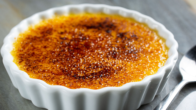 creme brulee in a white ramekin