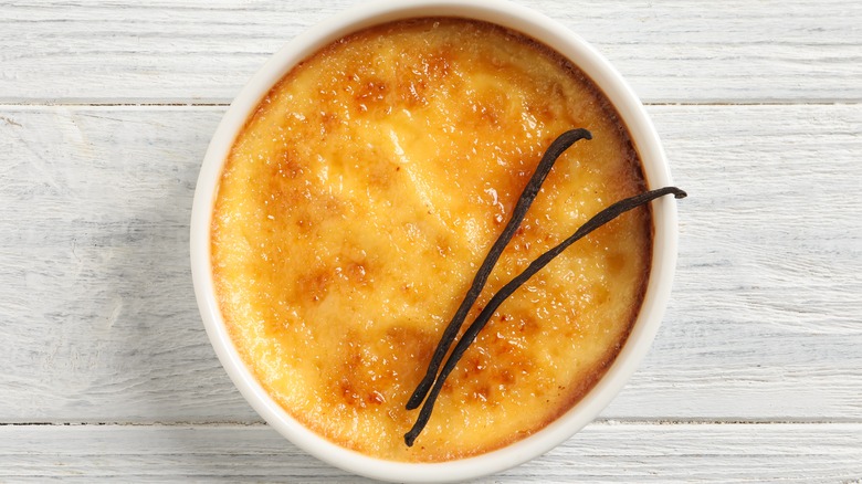 creme brulee topped with vanilla beans