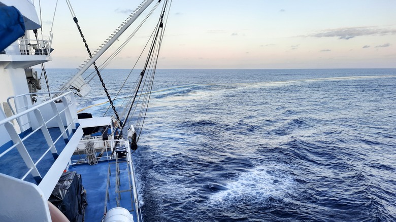 tuna fishing boat and net on open water