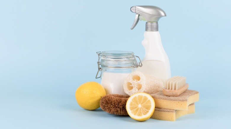 cleaning products and fresh lemon