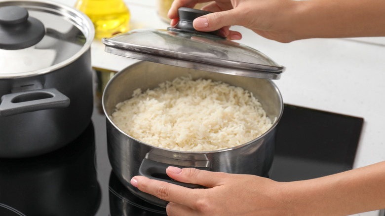 Pot of rice on stove