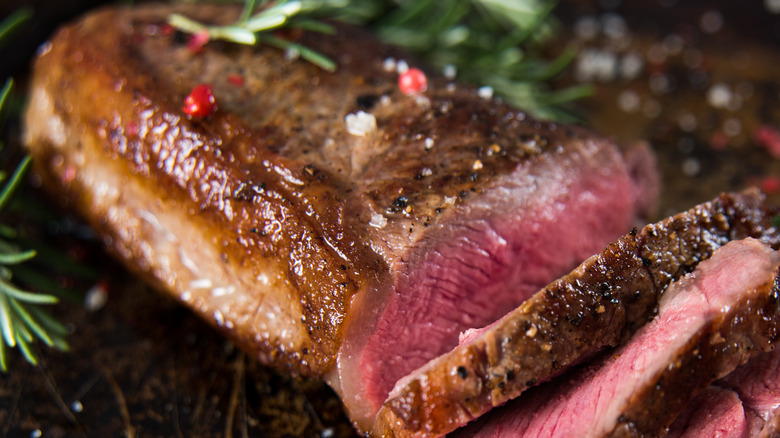 medium-rare seared steak