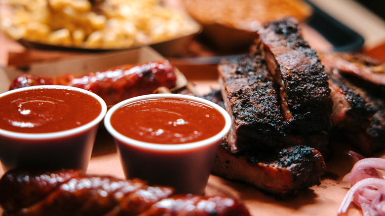 close up of served barbecue ribs