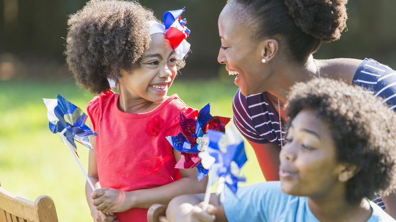 Mother with two children on Independence Day