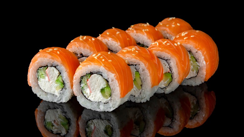 Sliced Philadelphia roll with cream cheese inside