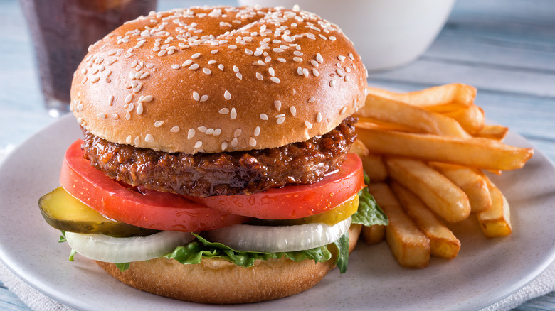 plant-based burger with fries