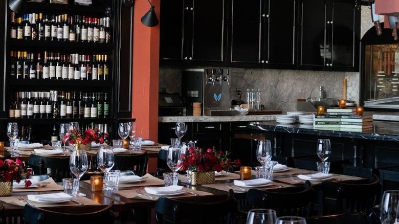 L.A. Italian steakhouse Chi Spacca's dining room, with the tables set