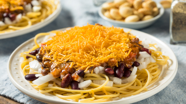 Cincinnati chili served on a plate